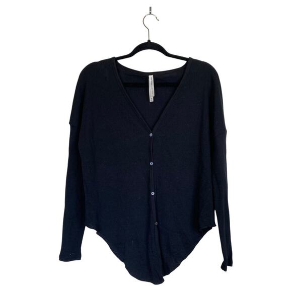 ARITZIA The Group Babaton Taurus Button Front Waffle Top Black Size XS Thermal - Picture 2 of 8